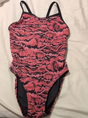 Girls Red & Black Competition One-Piece Swimsuit